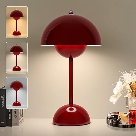 New Adorable Flowerpot Lamp, Cordless Mushroom Table Lamp,3 Color Stepless Dimmable Touch Lamp, Rechargeable Battery Operated Portable LED Lamp, Small Lamp for Bedside, Night Light Home Decor-G