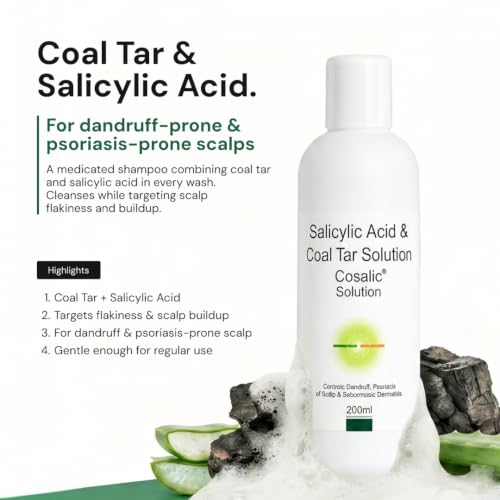 Image of Cosalic Coal Tar & Salicylic Acid Shampoo for Dry Itchy Scaly & Flaky Scalp Minimizes Dandruff and Dry Scalp Conditions - 200 ml (Pack of 2) (200 ml (Pack of 2))