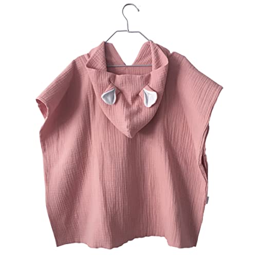 MIMUSELINA. Poncho Bebe de Muselina. Albornoz - Toalla de Gasa de algodón para bebés. Poncho Ligero, Absorbente, Secado RÁPIDO, para bebés y niños. Poncho Playa, Poncho Piscina (Rosa)