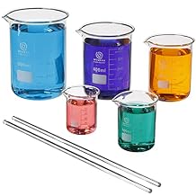Glass Beakers Set - Science, Chemistry Classroom Supplies - Borosilicate Glass - Education, Research Equipment for Industrial and Academic Labs 50-600mL, 5-Pack