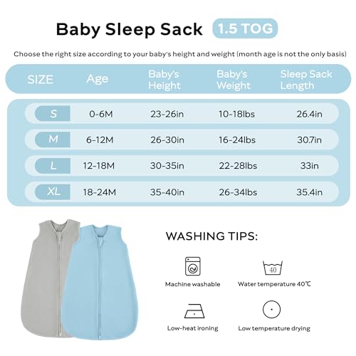 Image of JELLYMONI Fleece Baby Sleep Sack 0-6 Months, 2 Pack 1.5 TOG Baby Wearable Blanket Winter Infant Sleep Sack with 2-Way Zipper, Warm Toddler Sleep Sack