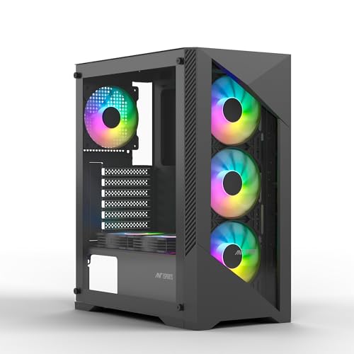 Image of Ant Esports ICE- 270G 6F Mid-Tower ATX Computer Case /Gaming Cabinet with Front Glass Panel - Black | Support ATX, Micro-ATX, Mini-ITX | Pre-Installed 6 Static RGB Fans