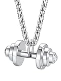 FaithHeart Mens Womens Dumbbell Necklace Stainless Steel Barbell Pendant Necklace Fitness Gym Weight Lifting Necklaces with Gift Box
