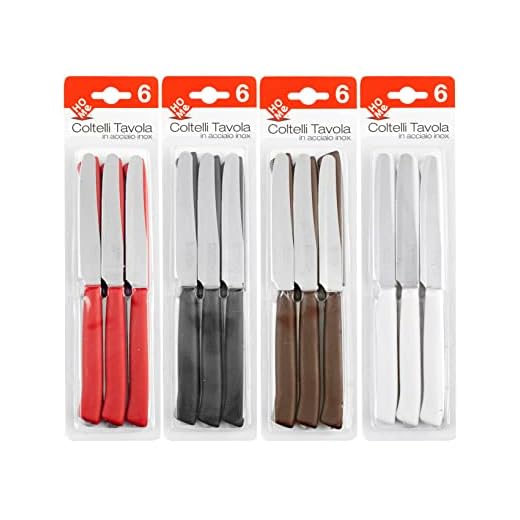 Home 0 Coltelli da Tavola con Punta Seghettata, Confezione da 6 Pezzi, Inossidabile, Acciaio/Bianco, 29x2x8 cm, 6 unità