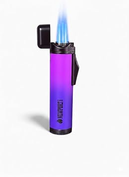 Newport Triple Flame Pocket Torch Lighter Adjustable Flame, Safety Cap, Butane Level Window, Refillable Cigar Torch 1300C Jet Flames Pocket-Size Culinary & Craft Butane Lighter Purple