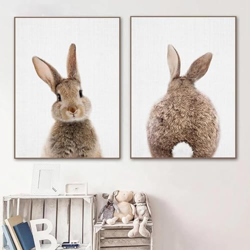 Toile lapin gris pour déco pépinière et chambre bébé lot de deux affiches murales
