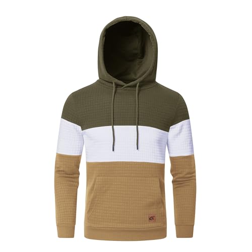Huayuzh Hoodie Herren Patchwork Pullover Farbblock Kapuzenpullover Casual Langarm Karierten Jacquard Sweatshirt mit Kapuze Military Green/Weiß/Khaki XL Huayuzh Hoodie Herren Patchwork Pullover Farbblock Kapuzenpullover Casual Langarm Karierten Jacquard Sweatshirt mit Kapuze Military Green/Weiß/Khaki XL