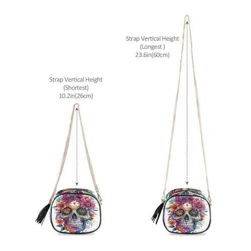Image of ALAZA Women's Colorful Human Skull Mexican Floral Tattoo PU Leather Crossbody Bag Shoulder Purse with Tassel