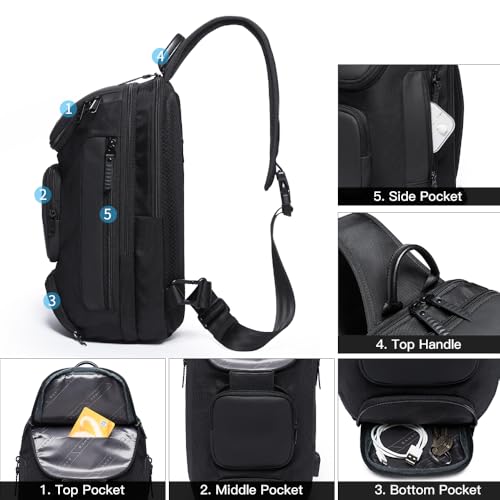Image of BANGE Sling Bag with USB Charging Port, Waterproof Crossbody Backpack, Lightweight Shoulder Bag Daypack for Travel Work Hiking