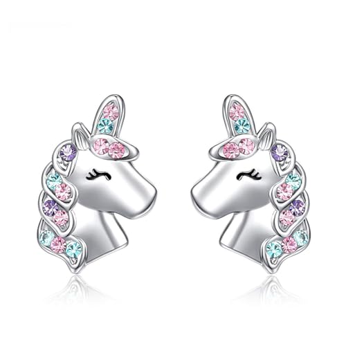 LICHUANUK Einhorn-Ohrringe für Mädchen und Frauen - Sterling...