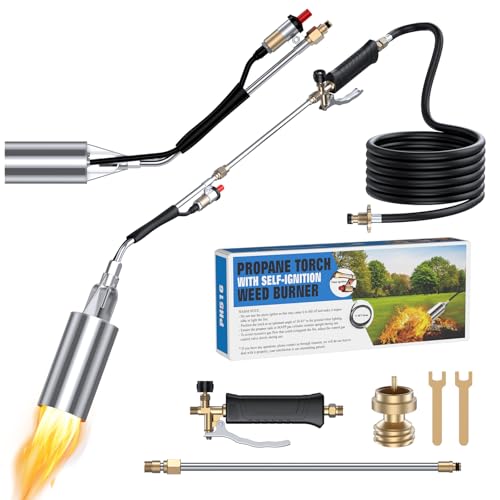 SEVENMEET Propane Torch Weed Burner Kit, High Output 1,800,000 BTU Weed Torch with 11.5FT Hose, Self Igniter Weed Torch Flamethrower for Weeding, Roof Asphalt, Melting Snow, Road Marking, Black