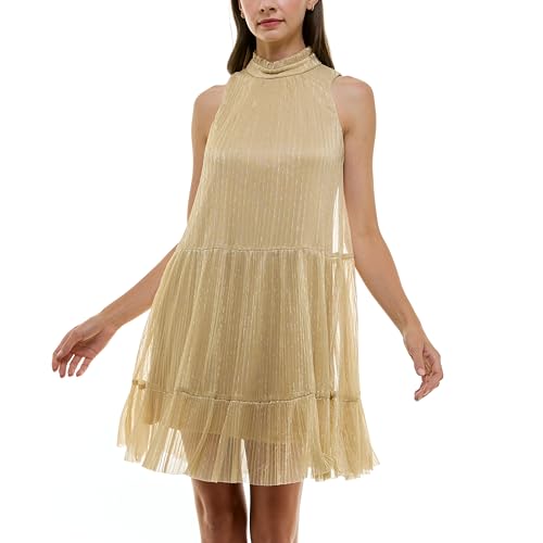 Maison Tara Women's Sleeveless Metallic Babydoll Mini Dress