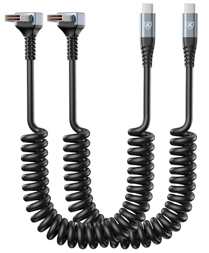 90 Degree USB A to USB C Cable 2Pack 3ft Coiled USB Type C Cable for Car USB-C Fast Charging Cable Compatible with iPhone 17/16/15/Samsung Galaxy S20 S10 S9 S8 Plus Note 10 and More USB C Devices