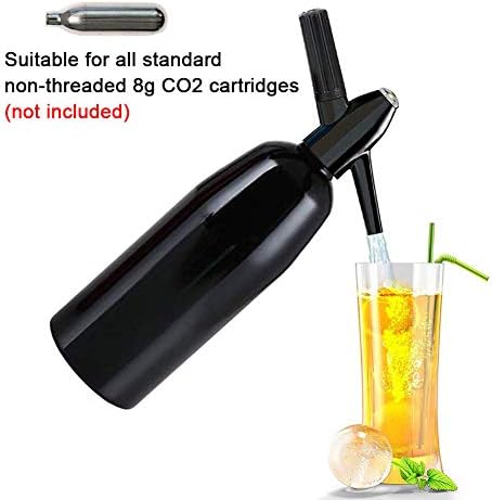Soda Siphon Maker Making Sparkling Water, Portable Seltzer Bottle, Home Drink Juice Bar Beer Siphon Machine, 1 Liter (CO2 Charges NOT Included), Black