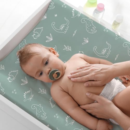 Image of BROLEX Changing Pad Covers for Baby: Boy Girls Ultra Stretchy Soft 2 Pack, Cute Dinosaurs