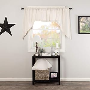 VHC Brands Burlap Antique White Farmhouse Kitchen Curtain Rod Solid Color Swag Pair- 2 Pieces, 36 x 36 inches VHC Brands Burlap Antique White Farmhouse Kitchen Curtain Rod Solid Color Swag Pair 2 Pieces 36 x 36 inches