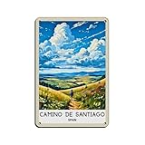 Cartel De Chapa Camino De Santiago España Viajes Arte Letrero De Estaño Decoración Tin Sign Vintage Placa Metalica para Baño Cafetería Restaurante 20X30CM