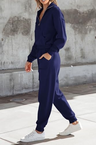 Image of PRETTYGARDEN Women's 2 Piece Sweater Set Pullover Zip Up Sweatshirt Jogger Sweatpants Tracksuit Casual Outfit