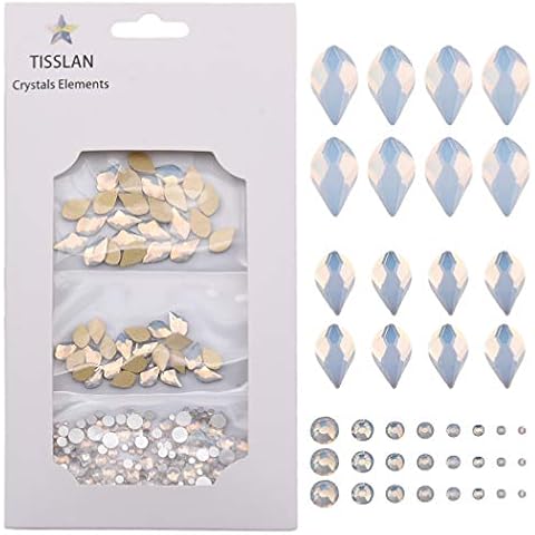 50pcs White Opal Nail Crystals 2 Size Flame Shape Rhinestones Design 480pcs Round Flatback Stones ss3 to ss20 Mix for Nail Art Decoration Cover