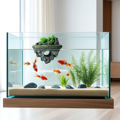 Image of Floating Aquarium Decor, Fish Tank Decorations, Natural Rock Design with Mini Caves, Fun Resting Spot for Betta, Guppies, Goldfish and Small Pets