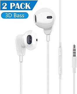 【2Pack】 Aux Headphones/Earphones/Earbuds 3.5mm Wired Headphones Noise Isolating Earphones with Built-in Microphone