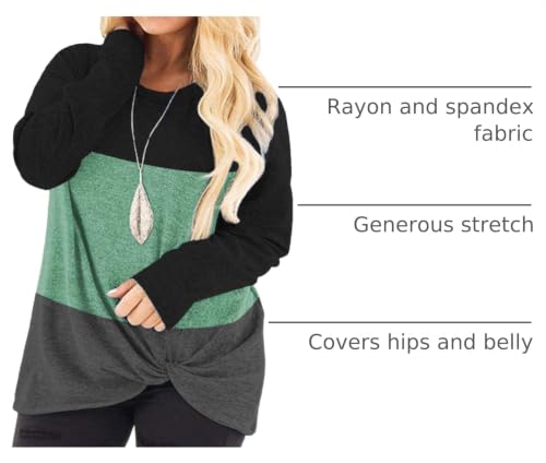 Image of DOLNINE Womens Plus Size Knotted Tops Long Sleeve Tee Shirts Loose Casual Blouse