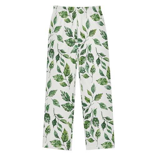 Leaf Long Pajama Pants Elastic Waist PJ Bottoms with Pockets S A1133842