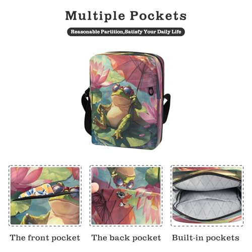 Crossbody Bag Funny Frog Red Umbrella Messenger Bag for Women Men Purse Shoulder Bag Satchel Bag with Adjustable Strap 214B89462