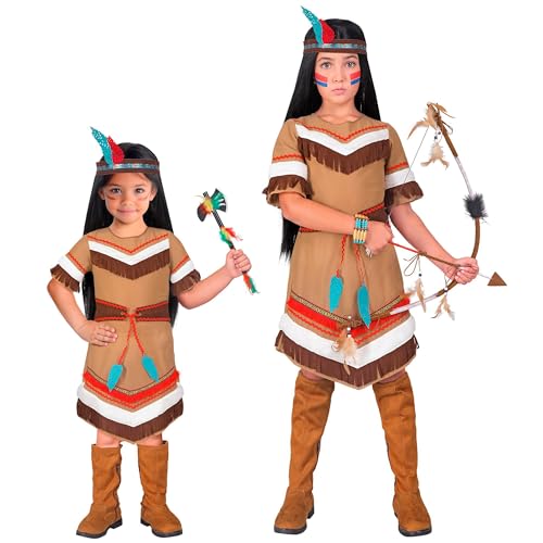 W WIDMANN MILANO Party Fashion - Disfraz infantil de guerrera, nativa americana, vestido con cinturón, diadema, para carnaval, fiestas temáticas