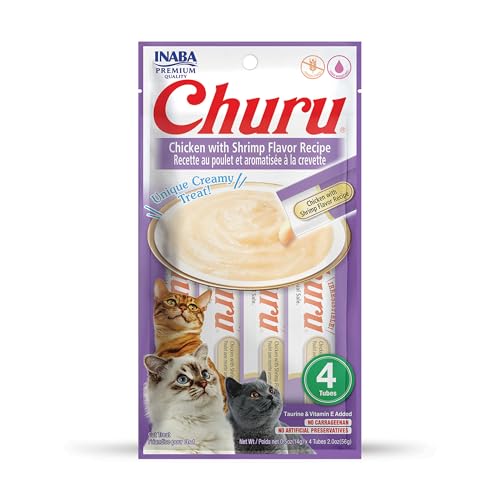 Image of INABA Churu Lickable Puree Natural Cat Treats (Chicken with Shrimp Recipe, 4 Tubes)