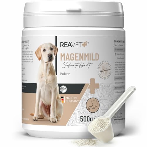 ReaVET Magenmild Pulver für Hunde 500g – Magen & Darm Unterstützung bei empfindlichem Hundemagen, Neigung zu Durchfall oder Sodbrennen I mit Bentonit Heilerde, naturrein