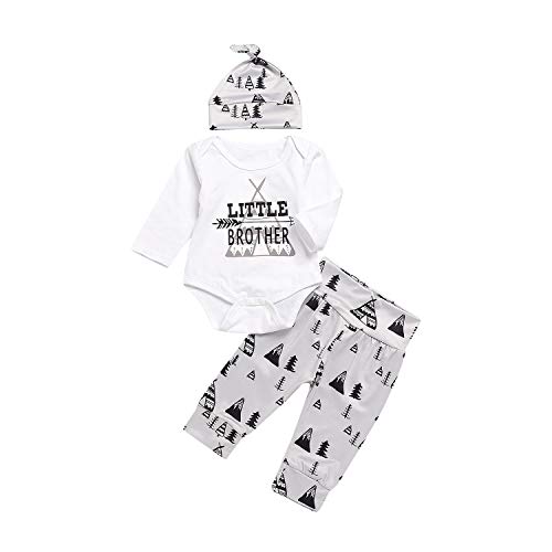Bebogo 3pcs Infant Toddler Baby Boys Letter Tent Trees Printed Romper Matching Legging Pants Knotted Hat Outfits Clothes Set