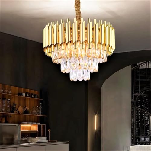 Image of Modern Ceiling Lamp 3-Tier Round Crystal Chandelier for Living Room | Modern Ceiling Light Jhumar for Hall for Home Decoration + 3 Color LED Light (Full Gold, 400MM)