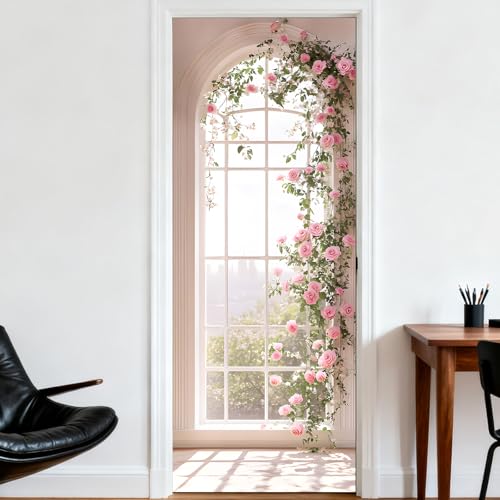Image of Nuxovilar Romantic Floral Arch Door Stickers Peel Stick PVC 30.3x78.7 in