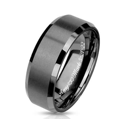 Personalized Matte Gunmetal Men's Tungsten Ring Custom Engraved Free In Any Language - Wedding Band Engagement Ring - Ships From USA
