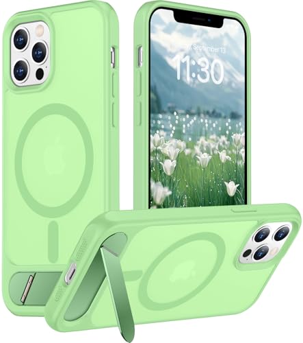 Image of Magnetic Compatible with iPhone 12 Case & iPhone 12 Pro Case, [Built-in Invisible Kickstand][Compatible with MagSafe][Military Grade Shockproof] Slim Translucent Matte Phone Case 6.1 inch