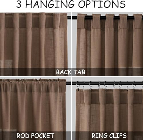 Image of Nanspring Extra Long Linen Curtains 144 Inch for Living Room Caramel Brown