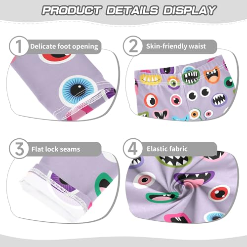 Girls' Leggings Monster Mouth Eye Smile Ankle Length Printed Leggings Comfort Pants for Kids 4-10 Years4