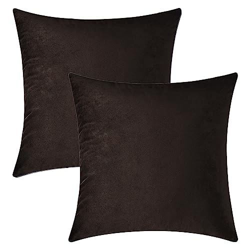 Image of HOKIPO Velvet Cushion Cover 16x16 in / 40x40 cm, Dark Chocolate, Pack of 2 (IN-579-DCHOC-16IN*2)