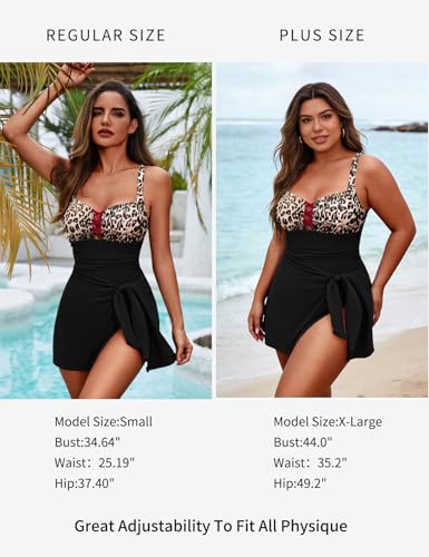 Image of Zilcremo Swim Dress for Women Tummy Control One Piece Swimsuit Wrap Swimdress Square Neck Skirted Bathing Suit Swimwear