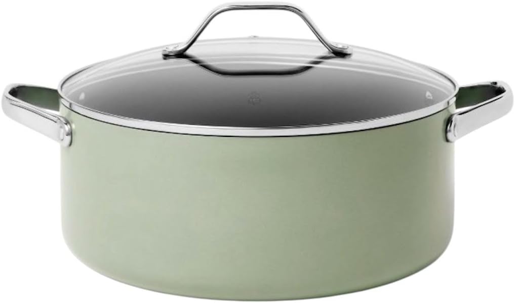 8 Quart Nonstick Ceramic Coated Aluminum Wide Stock Pot with Glass Lid (White cream)