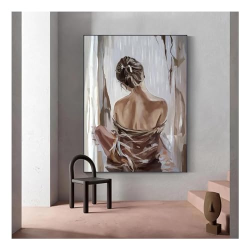 Portrait de femme nordique peinture sur toile scandinave salon 85x120 cm