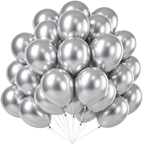 Ballons Argent,100 Pcs 10 Pouces Latex Ballons Helium,Ballons Anniversaire,Ballon pour Mariage, Ballon Argent pour Decoration Anniversaire Baptême Fête à...