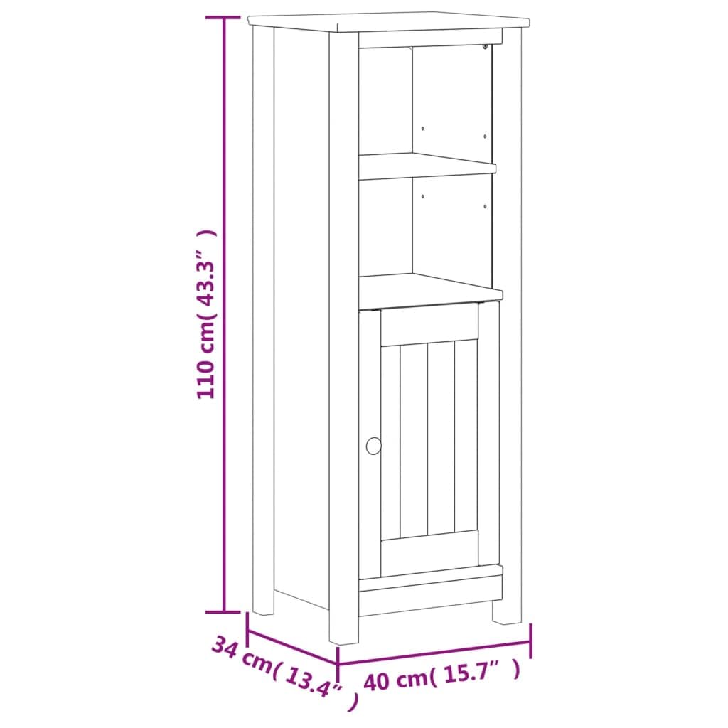 Armario de baño Berg en color blanco de madera maciza de pino, 40 x 34 x 110 cm, armario para medicamentos con 4 estantes y puertas, mueble de baño moderno para baños pequeños, pasillos e