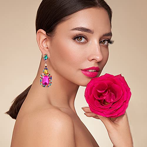 Vintage Rhinestone Dangle Statement Earrings Colorful Long Crystal Dangling Drop Earring for Women Formal Wedding Prom2