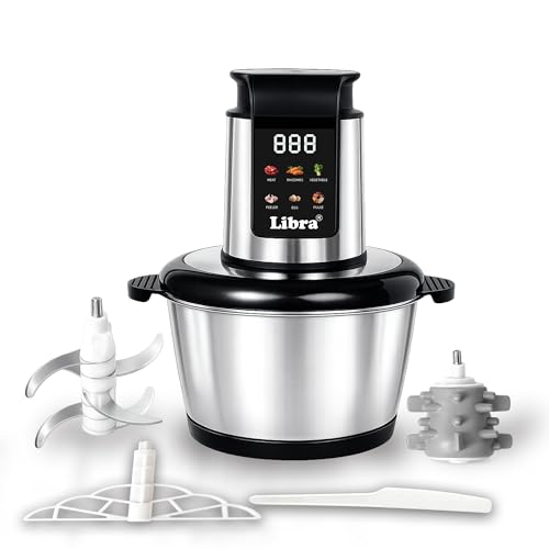 Image of Libra Electric Chopper 2L with Preset Menus, 500W Copper Motor, SS304 Stainless Steel Bowl, 6-Wing Blade, Meat Mincer, Vegetable Cutter, Garlic Peeler & Egg Whisker for Kitchen