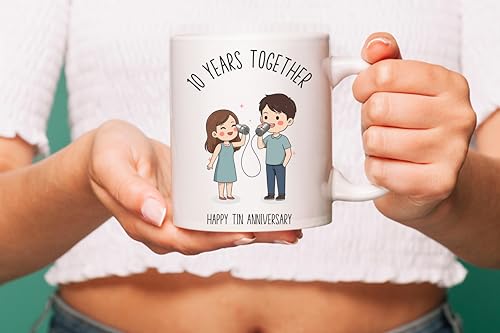 VIROSA 10 Years Tin Anniversary Mug – 11oz Ceramic Coffee Cup Gift for Husband, Wife, Couples – Tenth Wedding Anniversary Present Idea, Romantic Keepsake - Image 4