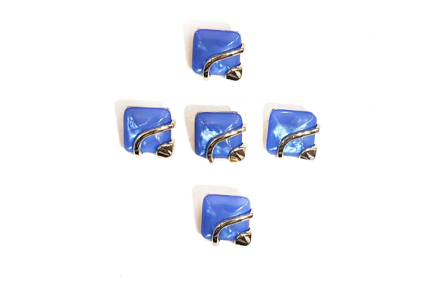 Mohan Shoppe Blue Color Square Shape Marble Buttons for Ladies Suits, Blazers, Coats etc. Package of 3 Pieces