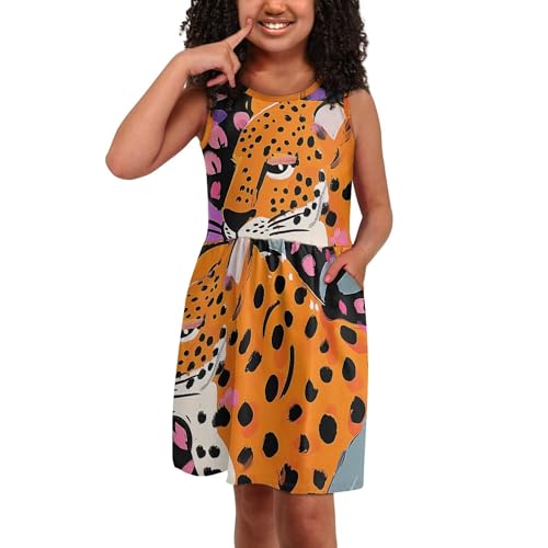 Girls Tank Dresses Sleeveless Summer Flared Casual Party Dress with Pockets3