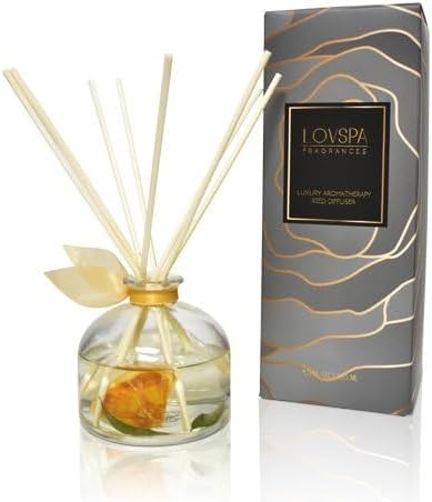 LOVSPA Reed Diffuser Set, Mandarin Lime & Basil Scented Oil Diffuser with Sticks, Home Fragrance Accessories for Bathroom Shelf Decor, Aroma Diffusers for Home or Office Desk, USA Made - Thumbnail 4